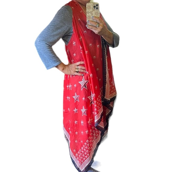 Collection Eighteen American flag 4th of July cardigan flowey scarf wrap 1 size - Picture 3 of 6